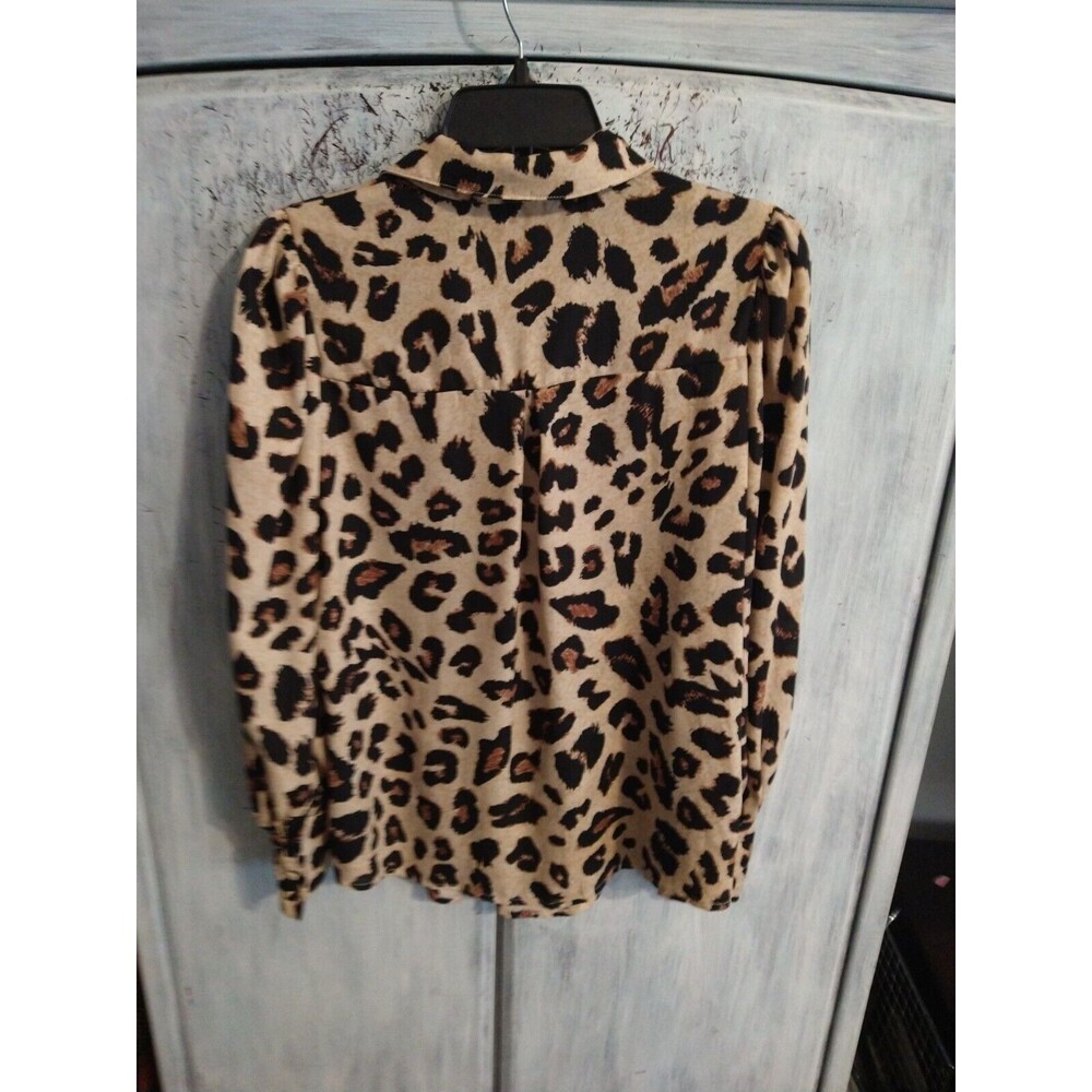 Btfbm Puff Sleeve Leopard Collared Button Up Top … - image 6